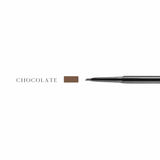 Chocolate color example next to tip of eyebrow pencil brush. 