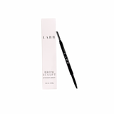 Black LABB brow sculpt pencil leaning on the white packaging. Eyebrow sculpting precision pencil with brush end and color end. 